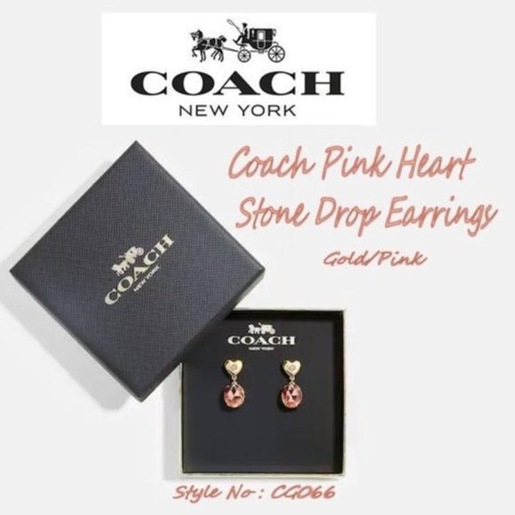 Coach | Jewelry | Nwt Coach Pink Heart Stone Drop Earrings | Poshmark
